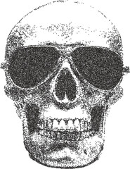 Skull retro y2k stipple design skeleton halftone brutalist urban vector png with clear background, bone 2000s photocopy grunge tattoo gen z effect