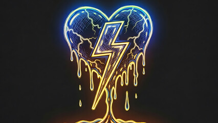 Electric heart with lightning bolt melting away