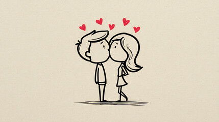 Minimal Line Art Couple Sharing a Kiss &ndash; Romantic Outline Drawing