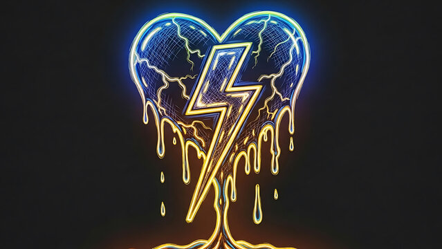 Electric heart with lightning bolt melting away - Powered by Adobe