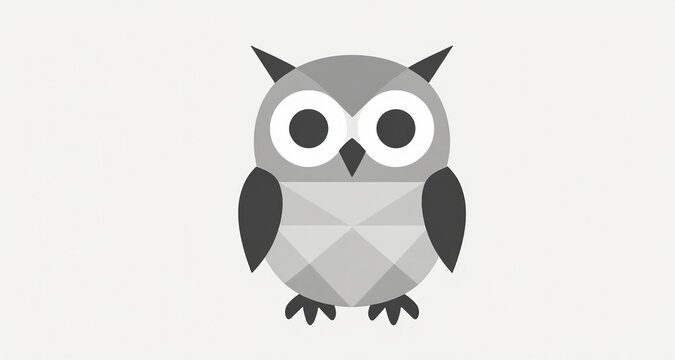 Minimalist 2D flat vector illustration of Owl made of geometric triangles, flat vector style, clean lines, isolated on white background, modern graphic design concept asset