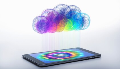 Cloud Computing and Mobile Technology Concept with Colorful Cloud and Smartphone.