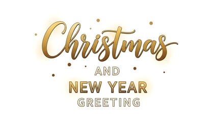 Golden Happy Christmas and New Year greeting on white background