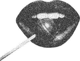 Mouth smile retro y2k stipple design lip halftone brutalist urban vector png with clear background, tongue 2000s photocopy grunge tattoo gen z effect