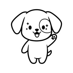 Fototapeta premium Happy Waving Puppy Dog Cartoon Line Art Illustration