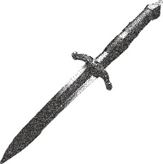 Dagger retro y2k stipple design sword halftone brutalist urban vector png with clear background, knife 2000s photocopy grunge tattoo gen z effect