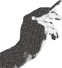 Hand retro y2k stipple design finger halftone brutalist urban vector png with clear background, gesture 2000s photocopy grunge tattoo gen z effect