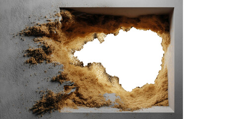 The Void's Enclosure: An arresting composition features a striking break in a textured wall, framing an empty space and evoking a sense of both destruction and revelation.