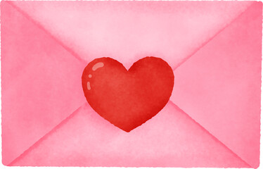 A pink envelope with a red heart drawn on it