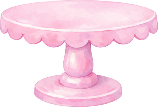 Pastel pink cake stand isolated on white background elegant scalloped dessert platter illustration