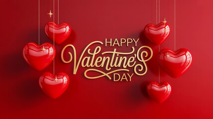 Happy valentine's day celebration with red hearts