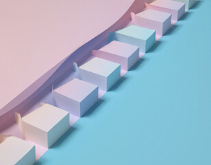 Obraz premium Minimal 3D pastel staircase with cubes on blue and pink background