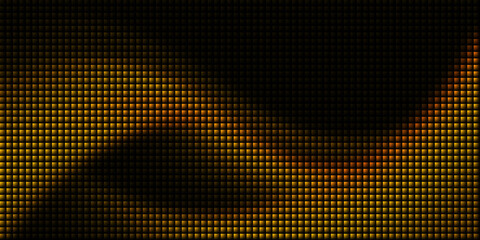 glowing wave yellow to orange glass gradient with soft tone on black background. futuristic a smooth anf shiny grid texture surface with sense of depth and motion.