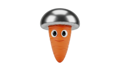 3D Happy Mushroom Carrot Character on transparent background