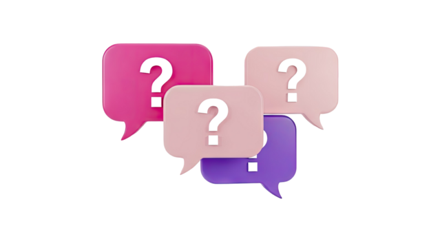 3D Speech bubbles with question marks on transparent background - Powered by Adobe