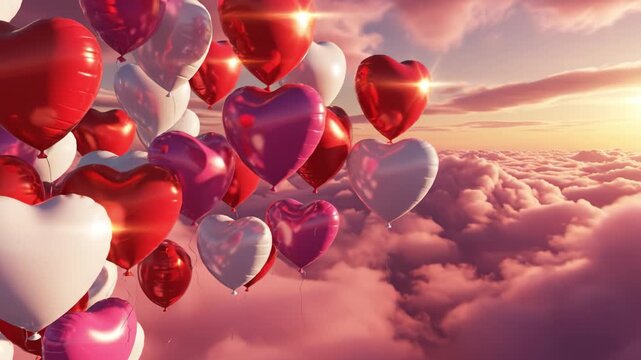 Heart balloon sky sunset romantic clouds floating celebration love pink red white heart shape red pink white balloons cloud filled sunset romantic love celebration balloons