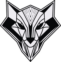 Stylized Geometric Raccoon Face Logo In Black and White animal head