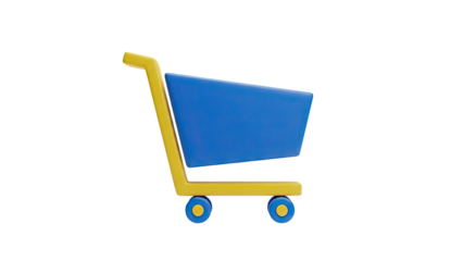 3D Stylized Shopping Cart Icon on transparent background