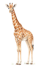 Obraz premium Watercolor giraffe with brown spots isolated on a transparent background