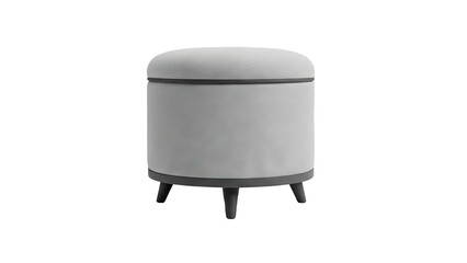 3D Modern Round Gray Upholstered Ottoman with Dark Gray Base and Legs on transparent background