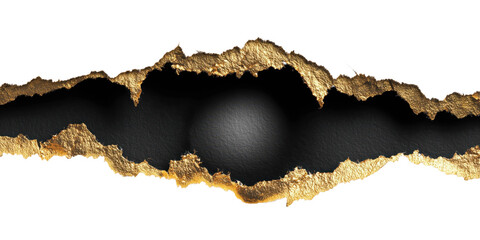 Golden Edge Revealing Mystery: A creative depiction of a dark, enigmatic orb, revealed through a torn, textured surface with striking gold edges, symbolizing depth and hidden secrets. 