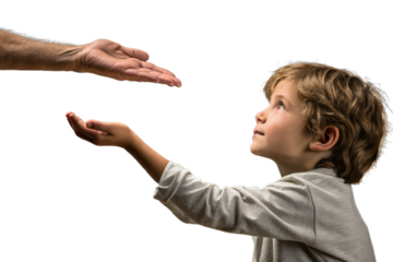 Young man pointing forward with hand gesture isolated on white background