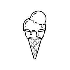 Ice Cream Cone Clip Art - Black & White Line Art