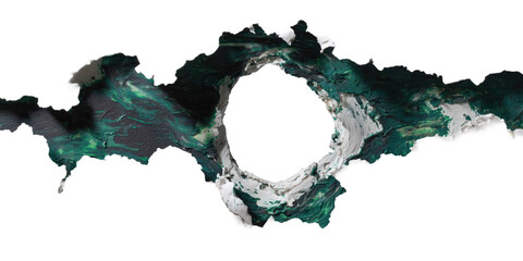 Arctic Abstract: A visually arresting aerial view reveals a unique geographical formation, possibly a frozen lake or a glacial feature, with a striking juxtaposition of textures and colors.