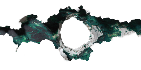 Arctic Abstract: A visually arresting aerial view reveals a unique geographical formation, possibly a frozen lake or a glacial feature, with a striking juxtaposition of textures and colors.