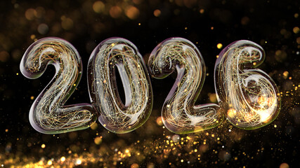 Sparkling Golden 2026 Numerals Formed by Light Trails for New Year Celebration