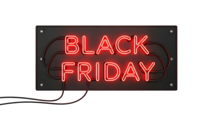 Black friday neon sign isolated on transparent background