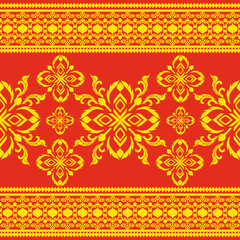 Red and gold damask seamless pattern with traditional Indian ornament. Vector illustration. Oriental vintage pattern. Design for textiles, elaborate borders, and wallpaper.