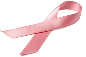 Pink breast cancer awareness ribbon on white background
