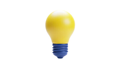 3D Yellow light bulb with blue base on transparent background