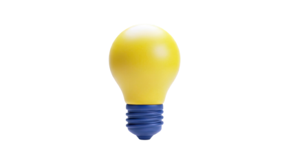 3D Yellow light bulb with blue base on transparent background