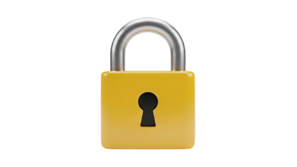 3D Yellow Padlock on transparent background