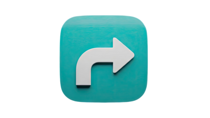 3D Turquoise square icon with white right-pointing arrow on transparent background