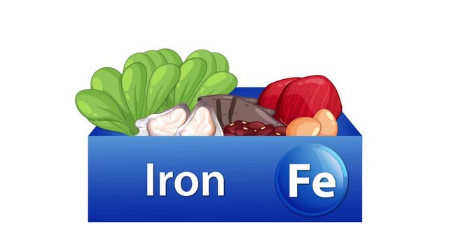 Iron Supplement Box Filling With Nutritious Food Ingredients Animation