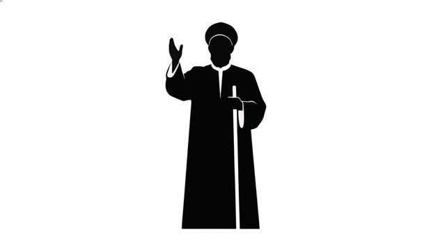 Silhouette of an Islamic Imam delivering a sermon. Vector icon of a Muslim leader giving a khutbah. Flat minimalist graphic for religious and cultural design