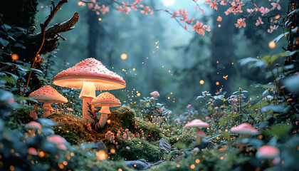 fly agaric mushroom in forest