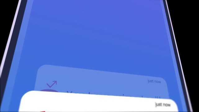 List of missed calls on smartphone screen animation isolated on black background