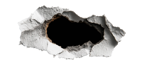 Breach in the Wall: A stark and unsettling image, a gaping hole rips through a textured wall. The darkness within offers a striking contrast to the surrounding broken plaster.
