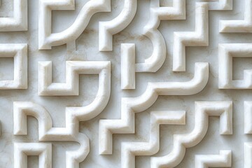 Top view of a white, complicated maze, symbolizing challenges and the search for solutions in business or life, Generative AI