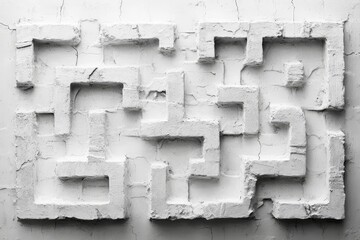 Top view of a white, complicated maze, symbolizing challenges and the search for solutions in business or life, Generative AI