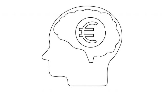 Head outline with brain containing a Euro currency symbol