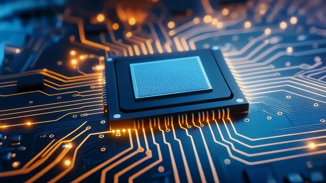 High-tech microchip and circuit board close-up for technology enthusiasts and engineers