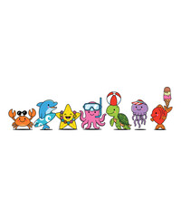 Fototapeta premium Cartoon sea creatures summer fun vector illustration isolated on white background