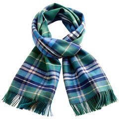 Green and blue plaid scarf isolated on transparent background