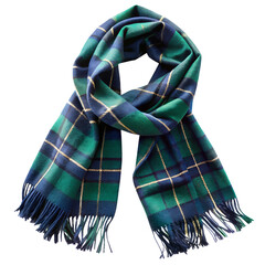 Green and blue plaid scarf isolated on transparent background