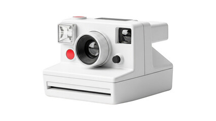 Vintage instant film camera with red button and lens on white isolated on transparent background